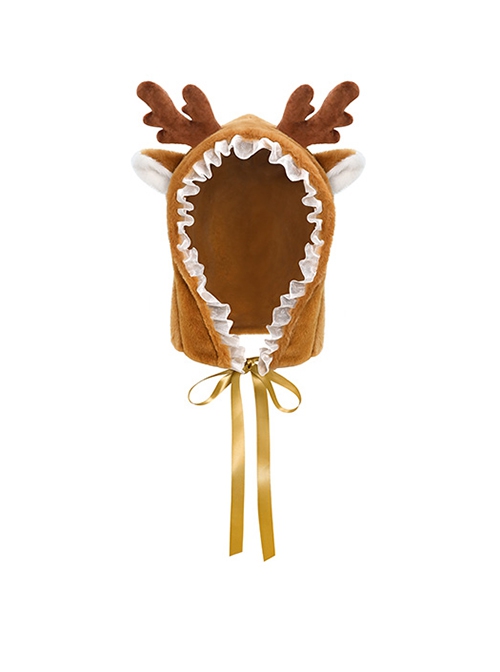 Beloved Mount Little Elk Costume Pleated Lace Light Brown Cute Plush Three-Point Exposed Buttocks Sexy Lingerie Set