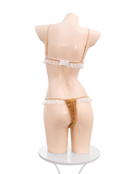 Beloved Mount Little Elk Costume Pleated Lace Light Brown Cute Plush Three-Point Exposed Buttocks Sexy Lingerie Set