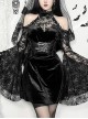 Black Soft Velvet And Lace Fabric With Hollow Shoulders Gothic Style Long Sleeved Slim Dress