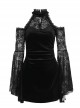 Black Soft Velvet And Lace Fabric With Hollow Shoulders Gothic Style Long Sleeved Slim Dress