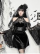Black Soft Velvet And Lace Fabric With Hollow Shoulders Gothic Style Long Sleeved Slim Dress