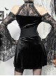 Black Soft Velvet And Lace Fabric With Hollow Shoulders Gothic Style Long Sleeved Slim Dress