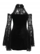 Black Soft Velvet And Lace Fabric With Hollow Shoulders Gothic Style Long Sleeved Slim Dress