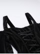 One-Shoulder Black Velvet Stitching Lace Cuffs Front Center Cross Straps Decorated Gothic Style Trumpet Sleeve Dress