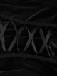One-Shoulder Black Velvet Stitching Lace Cuffs Front Center Cross Straps Decorated Gothic Style Trumpet Sleeve Dress