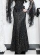 Black Embossed Chinese Style Fishtail Side Eyelet Lace Up Decoration Gothic Style Skirt