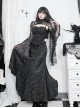 Black Embossed Chinese Style Fishtail Side Eyelet Lace Up Decoration Gothic Style Skirt