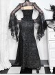 Black Embossed Chinese Style Fishtail Side Eyelet Lace Up Decoration Gothic Style Skirt