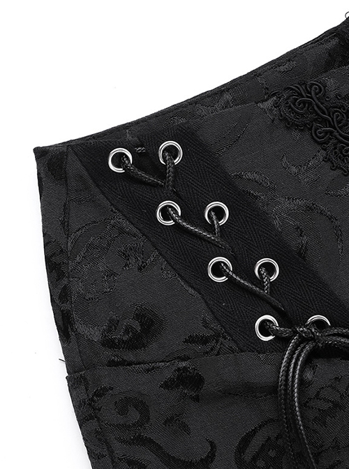 Black Embossed Chinese Style Fishtail Side Eyelet Lace Up Decoration Gothic Style Skirt