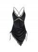 Deep V Backless Drawstring Waist Oblique-Cut Triangle Hem Velvet Nightdress Sexy Lingerie Set