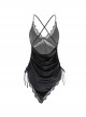 Deep V Backless Drawstring Waist Oblique-Cut Triangle Hem Velvet Nightdress Sexy Lingerie Set