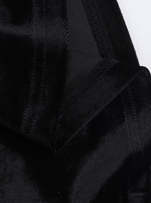 Sexy Black Slim Fit Flocking Stitching Slightly Transparent Plant Mesh Pattern Chest Red Embroidery Embellishment Gothic Style Long Sleeved Dress