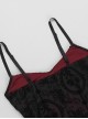 Sexy Black And Red Flocking Splicing Plant Mesh Fabric Gothic Style Suspender Sleeveless Dress