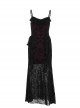 Sexy Black And Red Flocking Splicing Plant Mesh Fabric Gothic Style Suspender Sleeveless Dress