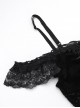 Black Sexy Flocked Fabric With Slit Hem Neckline Lace Trim Gothic Style Sleeveless Suspender Dress