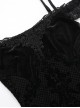 Black Sexy Flocked Fabric With Slit Hem Neckline Lace Trim Gothic Style Sleeveless Suspender Dress