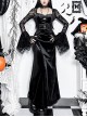 Elegant Black Velvet Stitching Micro Transparent Flocking Long Sleeved Front Chest Bat Pendant Decoration Gothic Style Retro Dress