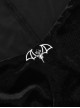 Elegant Black Velvet Stitching Micro Transparent Flocking Long Sleeved Front Chest Bat Pendant Decoration Gothic Style Retro Dress