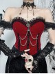 Red Elegant Glitter One Shoulder With Lace Lace Front Chain Decoration Gothic Style Sleeveless Vest