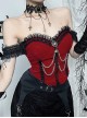 Red Elegant Glitter One Shoulder With Lace Lace Front Chain Decoration Gothic Style Sleeveless Vest