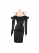 Romantic Lazy Style Off-Shoulder Plush Collar Black Backless Both Sides Hollow Exposed Buttocks Tight Nightdress Sexy Lingerie Set