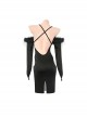 Romantic Lazy Style Off-Shoulder Plush Collar Black Backless Both Sides Hollow Exposed Buttocks Tight Nightdress Sexy Lingerie Set