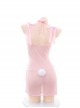 White See-Through Lace Exposed Chest With Underwire Pink Tulle Sweet Bunny Girl Backless Maid Outfit Sexy Lingerie Set