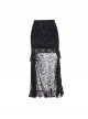 Black Sexy Slightly Transparent Jacquard Fabric With Irregular Hem Gothic Style Skirt