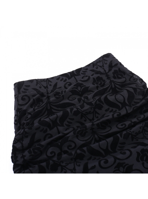 Black Sexy Slightly Transparent Jacquard Fabric With Irregular Hem Gothic Style Skirt
