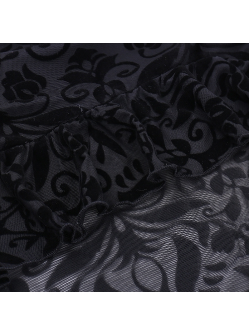 Black Sexy Slightly Transparent Jacquard Fabric With Irregular Hem Gothic Style Skirt