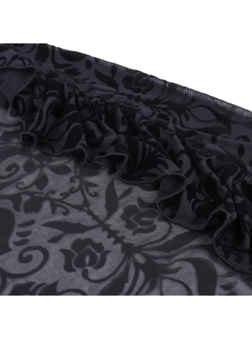 Black Sexy Slightly Transparent Jacquard Fabric With Irregular Hem Gothic Style Skirt
