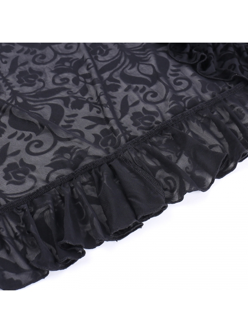 Black Sexy Slightly Transparent Jacquard Fabric With Irregular Hem Gothic Style Skirt