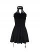 Halloween Elegant Black Lace Splicing Woven Waist Tie Decoration Gothic Style Sleeveless Dress