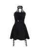 Halloween Elegant Black Lace Splicing Woven Waist Tie Decoration Gothic Style Sleeveless Dress