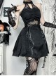 Halloween Elegant Black Lace Splicing Woven Waist Tie Decoration Gothic Style Sleeveless Dress