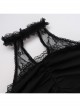 Halloween Elegant Black Lace Splicing Woven Waist Tie Decoration Gothic Style Sleeveless Dress
