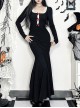 Christmas Black Gorgeous Woven Front Red Lace Up Gothic Style Long Sleeve Dress