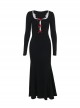 Christmas Black Gorgeous Woven Front Red Lace Up Gothic Style Long Sleeve Dress