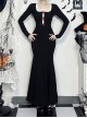 Christmas Black Gorgeous Woven Front Red Lace Up Gothic Style Long Sleeve Dress