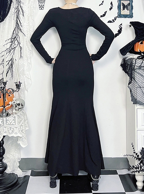 Christmas Black Gorgeous Woven Front Red Lace Up Gothic Style Long Sleeve Dress