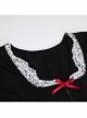 Christmas Black Gorgeous Woven Front Red Lace Up Gothic Style Long Sleeve Dress