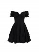 Black Casual Sexy Deep V Neck With Pleated Lace Design Gothic Style Solid Color Short Sleeved Dress