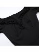 Black Casual Sexy Deep V Neck With Pleated Lace Design Gothic Style Solid Color Short Sleeved Dress