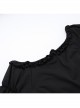 Black Casual Sexy Deep V Neck With Pleated Lace Design Gothic Style Solid Color Short Sleeved Dress