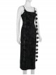 Halloween Sexy Slit Black Embossed Velvet Fabric With Flower Ribbon Decoration Gothic Style Sleeveless Suspender Dress