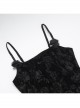 Halloween Sexy Slit Black Embossed Velvet Fabric With Flower Ribbon Decoration Gothic Style Sleeveless Suspender Dress