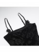 Halloween Sexy Slit Black Embossed Velvet Fabric With Flower Ribbon Decoration Gothic Style Sleeveless Suspender Dress