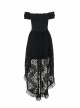 Halloween Elegant Black Lace Fabric With One Shoulder Design Gothic Style Short Sleeved Dress