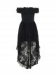 Halloween Elegant Black Lace Fabric With One Shoulder Design Gothic Style Short Sleeved Dress