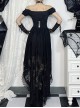 Halloween Elegant Black Lace Fabric With One Shoulder Design Gothic Style Short Sleeved Dress